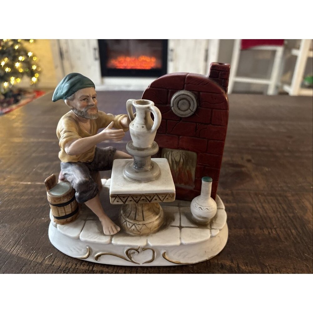 Norman Rockwell Vintage Potter with Hat on Barrel making Vase Porcelain Figurine